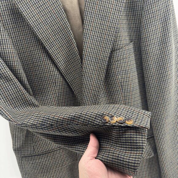 Vintage Chaps Ralph Lauren Silk / Wool Tan Houndstooth Size 42L/T Blazer Canada - Picture 5 of 10